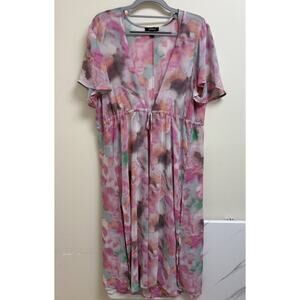 Torrid Sheer Watercolor Swim Cover-Up Size 0 Open Front Tie Waist Maxi